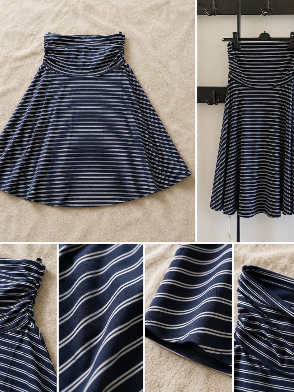 NWT OGL Navy White Striped Midi Skirt S